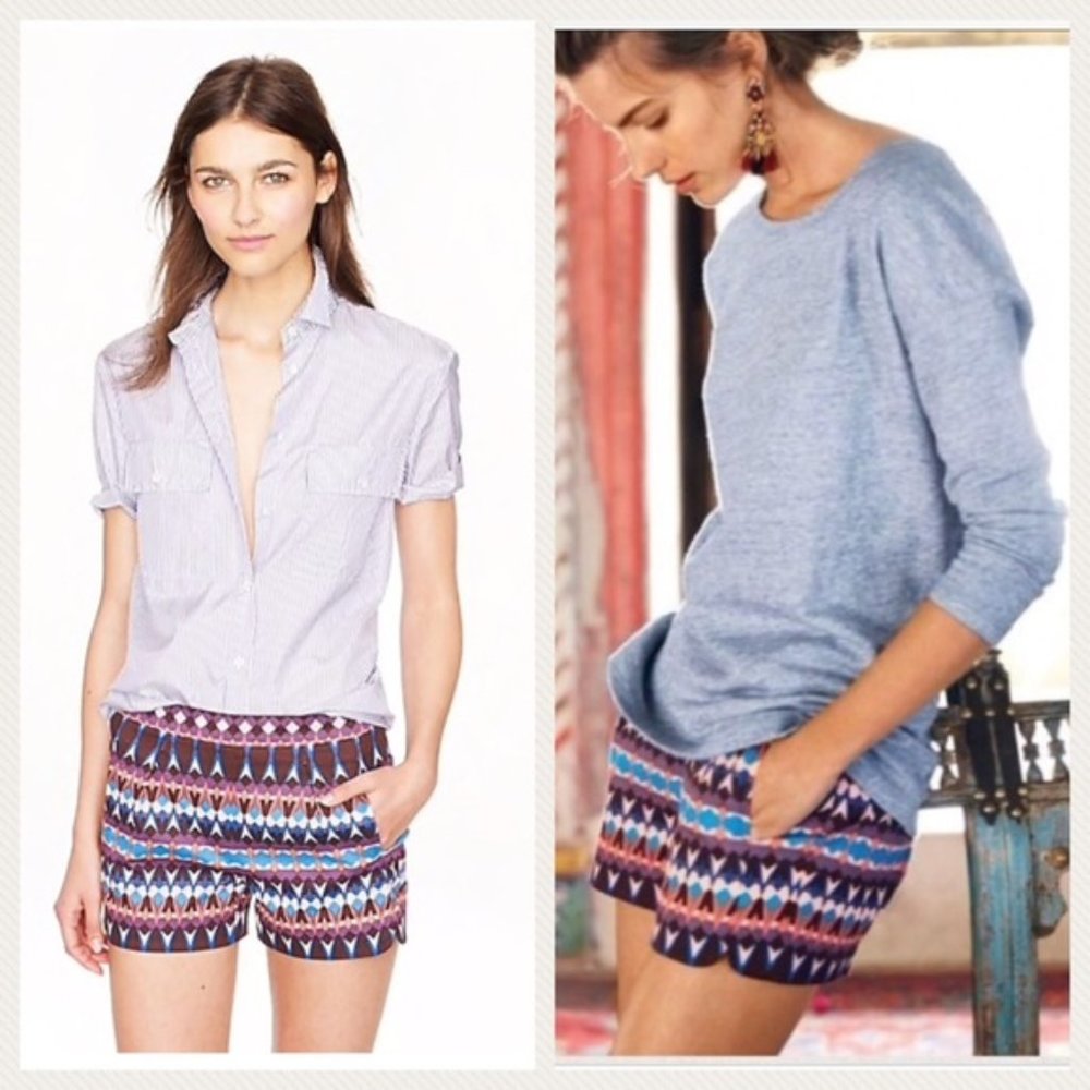 J.Crew Cotton Pique Shorts Gemstone Print 00 XS